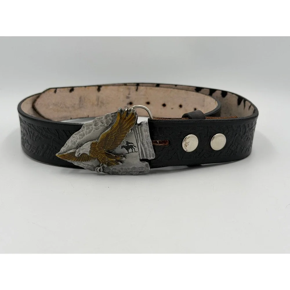Siskiyou Buckle Co Western Belt Black Leather Arrowhead Eagle USA